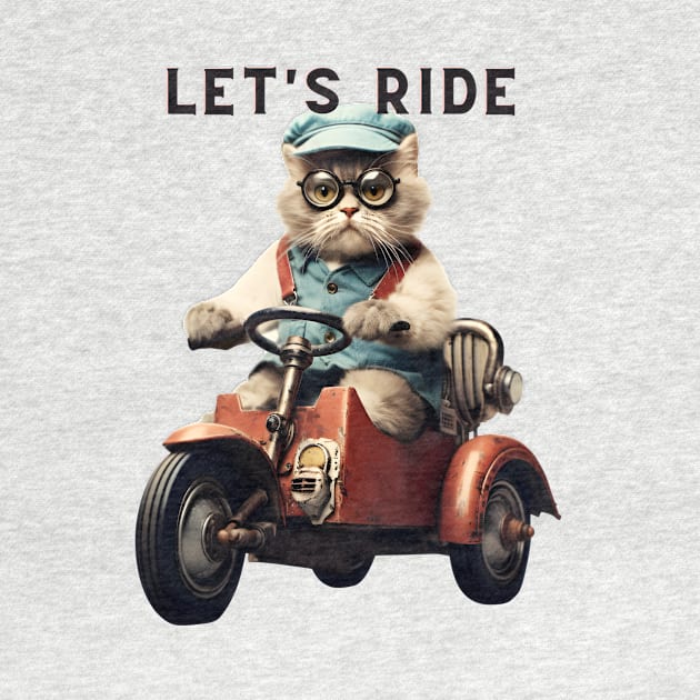 Let's Ride Retro Cat Design | Vintage Cat Lover T-Shirt by KittyStampedeCo